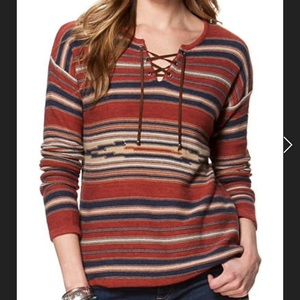 Chaps stripped sweater with lace up neckline
